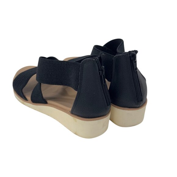 MIA Black Elastic Cross Strappy Wedge Sandals Back Zipper Closure Women Size 9 - Picture 11 of 14